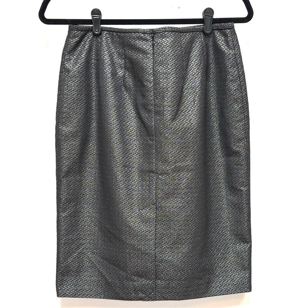 Calvin Klein Metallic Jacquard Straight Pencil Skirt Classic Black Silver 2 New - Picture 6 of 11